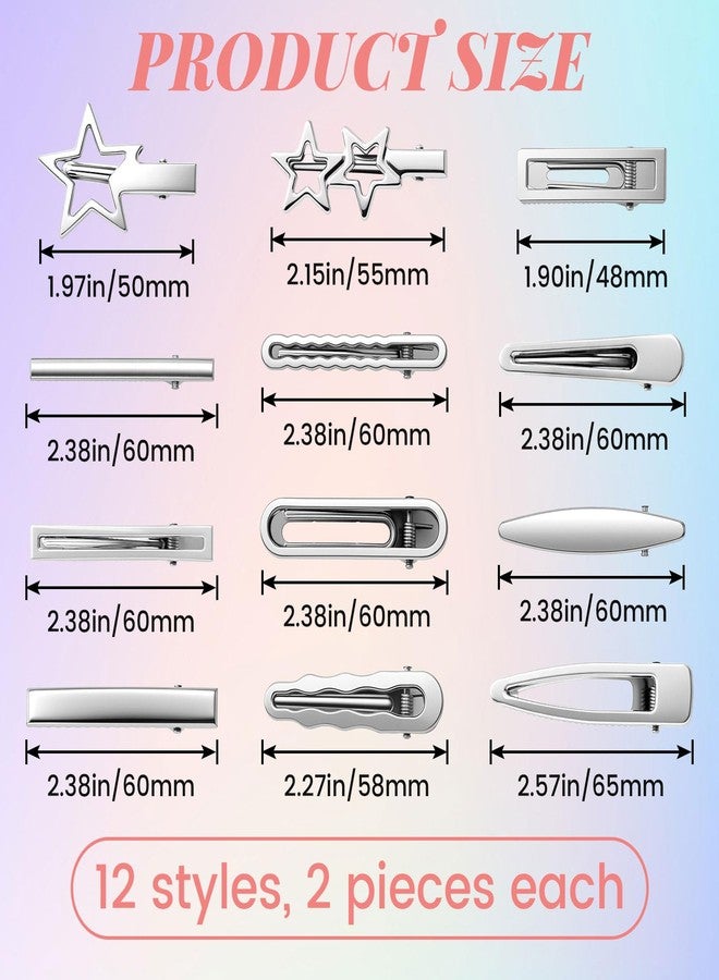 OIIKI 24pcs Silver Y2K Hair Clips, 12 Style Metal Alligator Clips Barrettes for Women, Non-Slip 2000s Star Hairclips Cool Hair Accessories for Thin Thick Straight Curle Hairstyles - Image 2